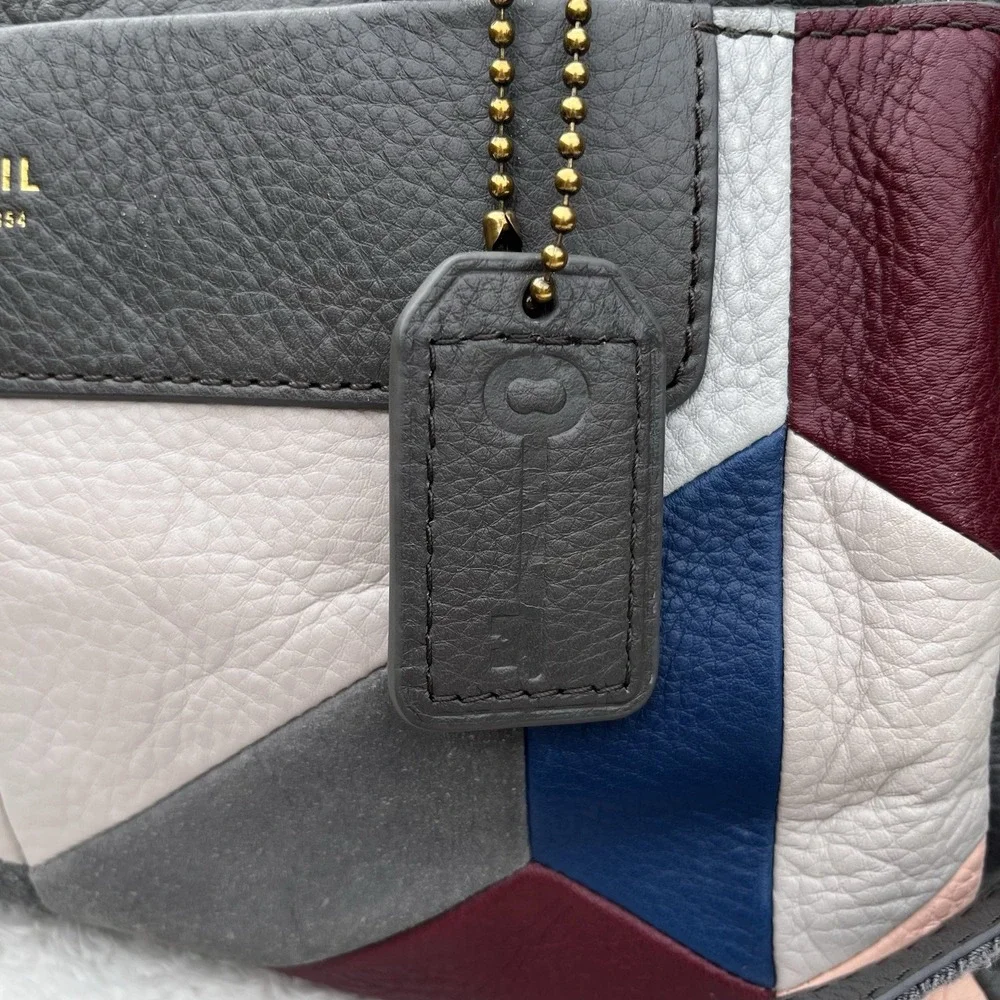 Fossil Satchel Patchwork Leather Geometric Crossbody Bag Purse Gray